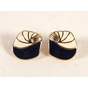 Trifari Black Ivory Enamel Bright Gold Tone Pierced Signed 3/4 inches wide